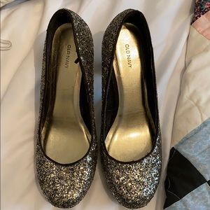 Silver sequin heels
